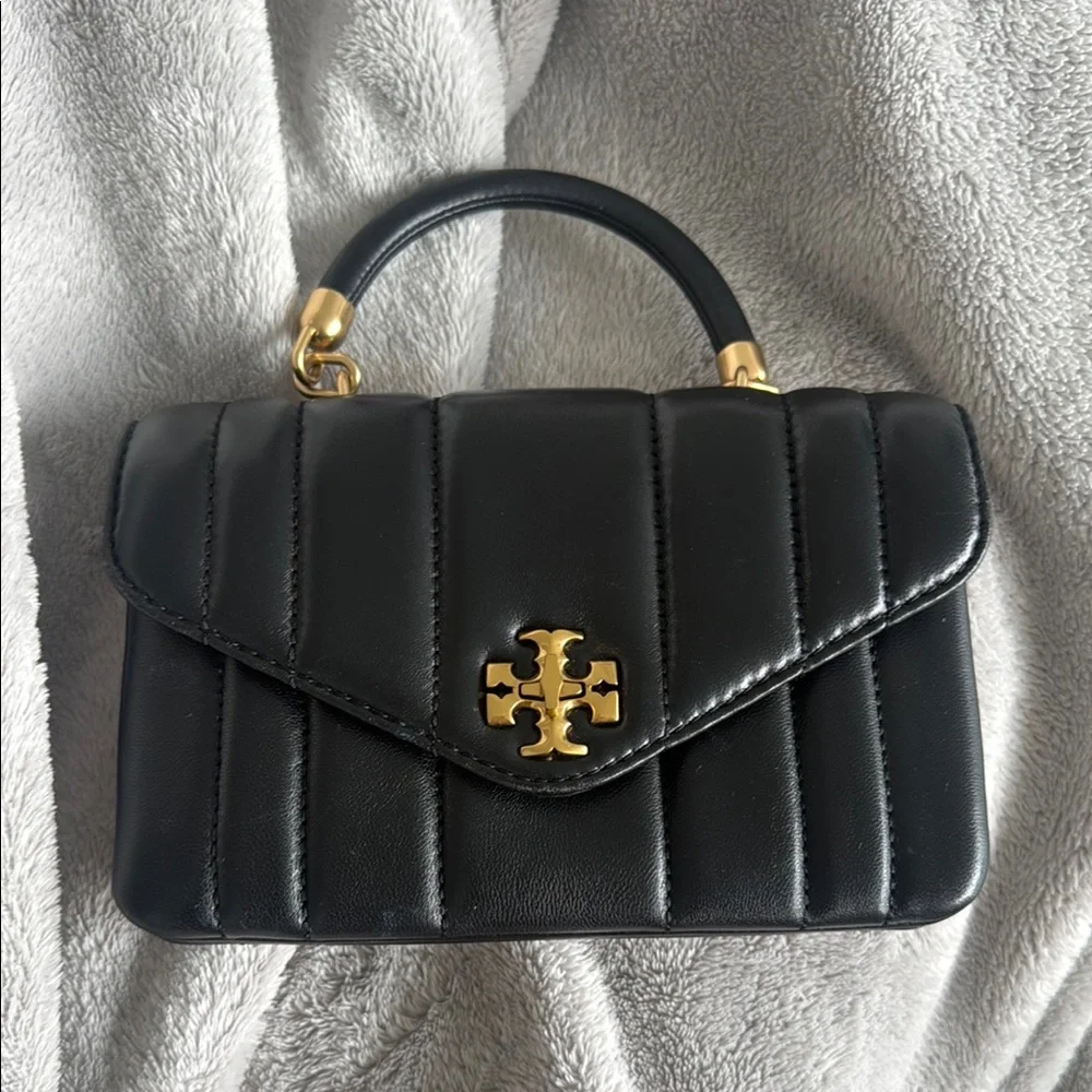 Tory Burch Black Quilted Top-Handle Bag with Gold Logo